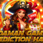 Pirate-themed woman holding a sword and slot machine handle, with a glowing prize wheel in the background, promoting Daman Game Prediction Hack.